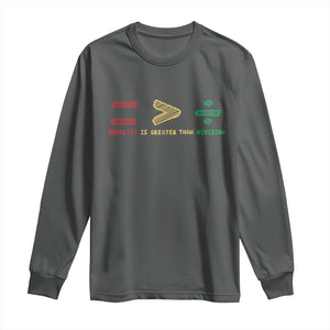 Juneteenth Equality Is Greater Than Division Long Sleeve Shirt Equal Rights Math Symbol TS11 Dark Heather Print Your Wear