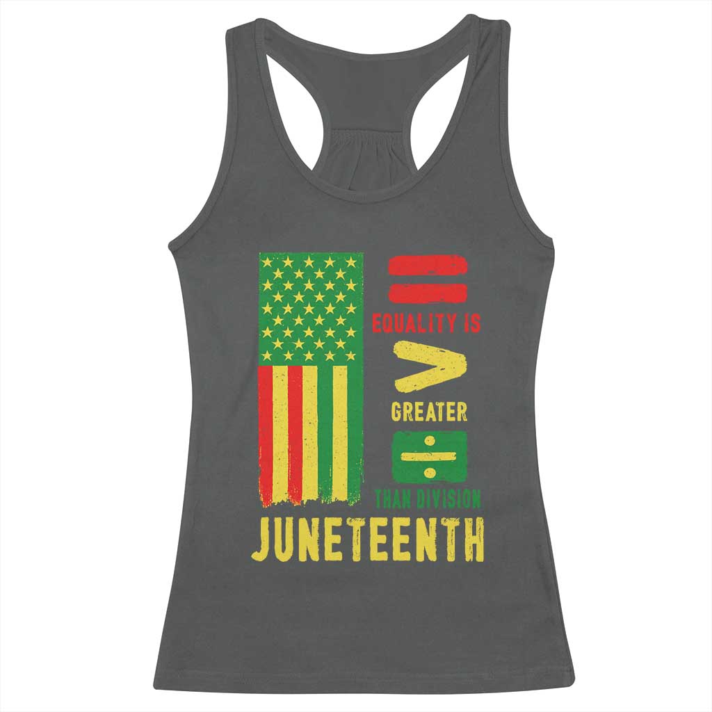 Juneteenth Equality Is Greater Than Division Racerback Tank Top Juneteenth American Flag TS11 Dark Heather Print Your Wear