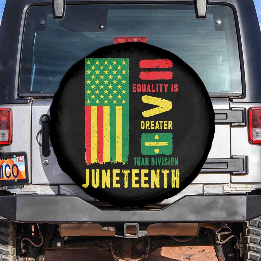 Juneteenth Equality Is Greater Than Division Spare Tire Cover Juneteenth American Flag TS11 No hole Black Print Your Wear