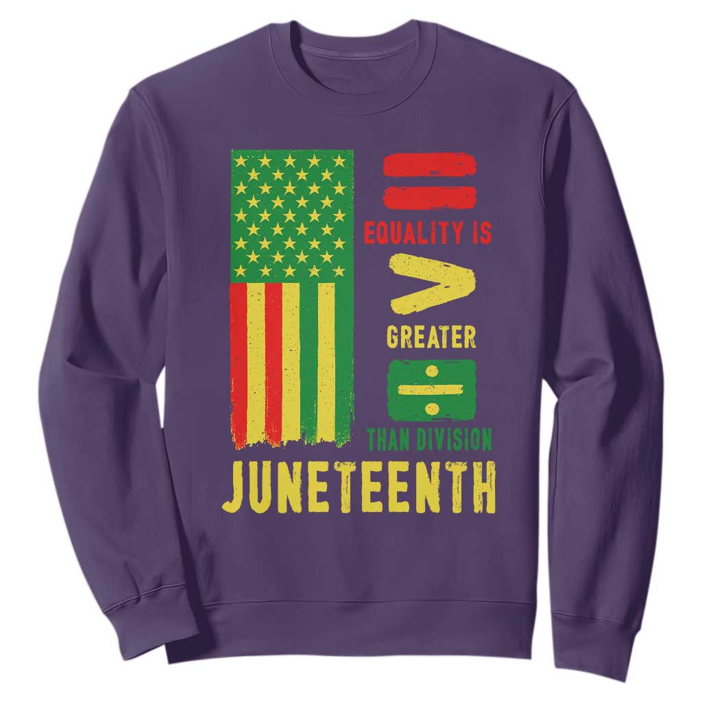 Juneteenth Equality Is Greater Than Division Sweatshirt Juneteenth American Flag TS11 Purple Print Your Wear