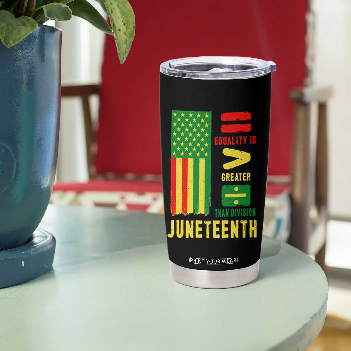 Juneteenth Equality Is Greater Than Division Tumbler Cup Juneteenth American Flag TS11 Print Your Wear