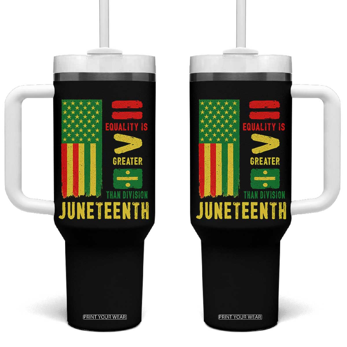 Juneteenth Equality Is Greater Than Division Tumbler With Handle Juneteenth American Flag TS11 One Size: 40 oz Black Print Your Wear