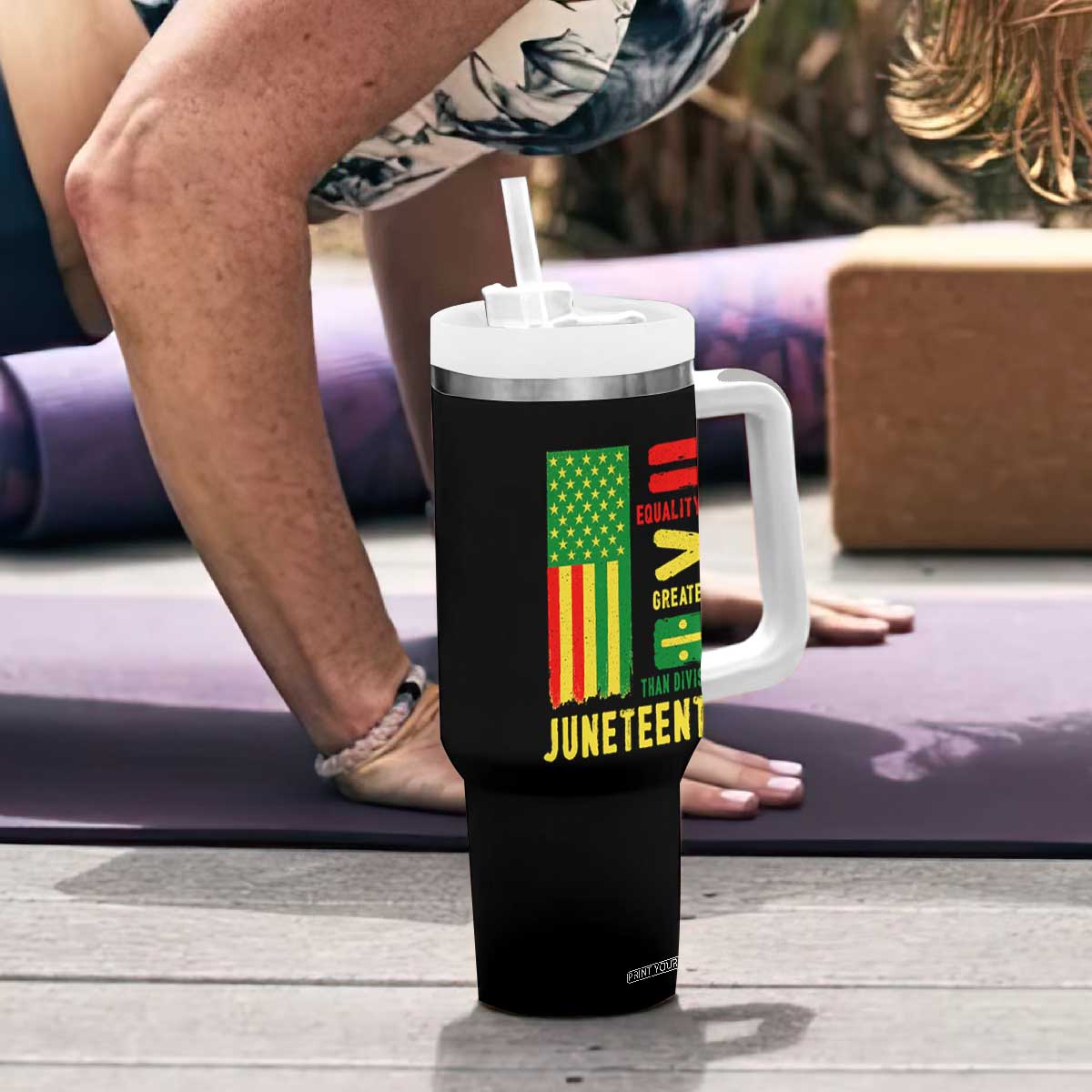 Juneteenth Equality Is Greater Than Division Tumbler With Handle Juneteenth American Flag TS11 Print Your Wear