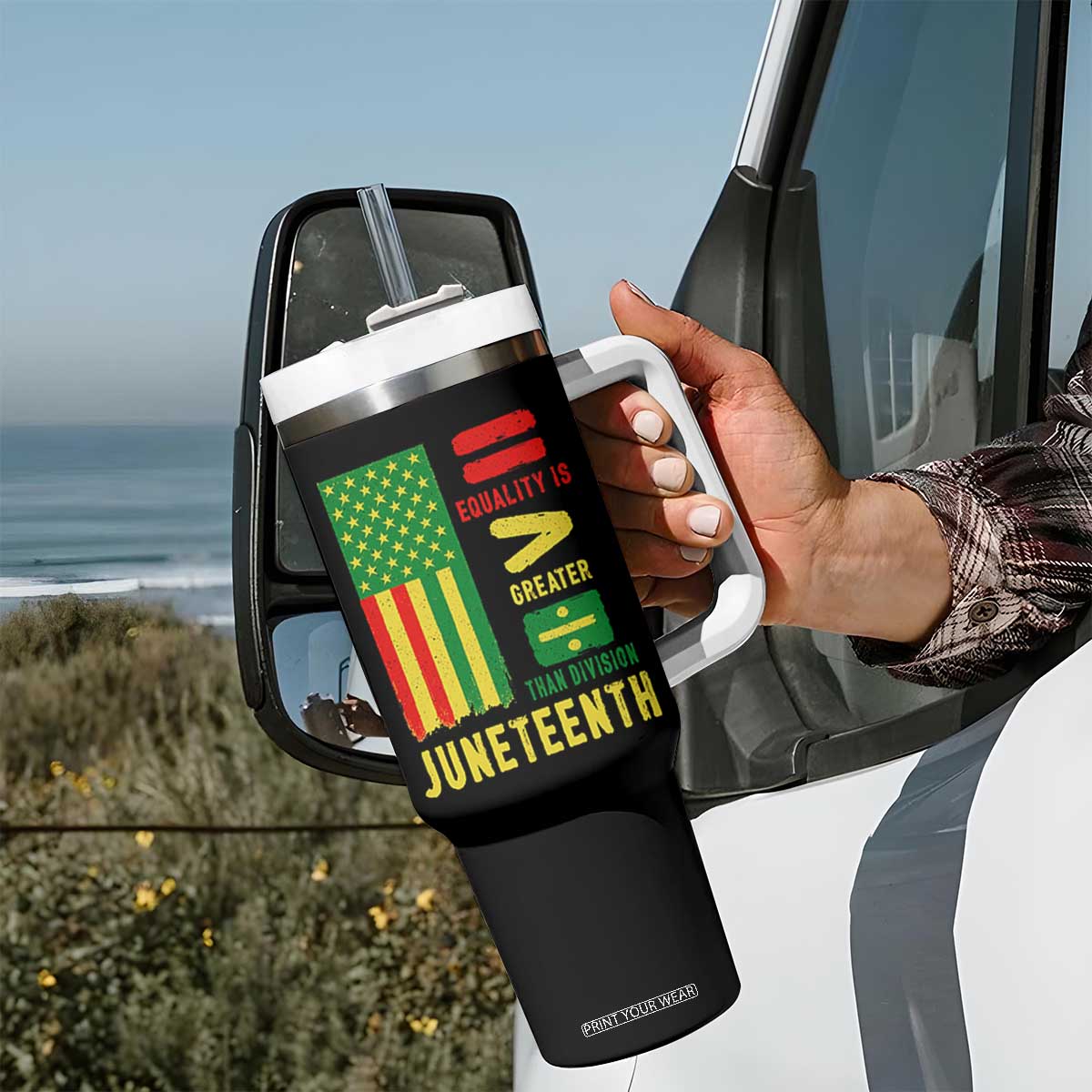 Juneteenth Equality Is Greater Than Division Tumbler With Handle Juneteenth American Flag TS11 Print Your Wear