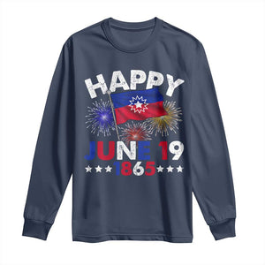 Juneteenth Flag Long Sleeve Shirt Black Freedom Black History June 19 1865 TS10 Navy Print Your Wear