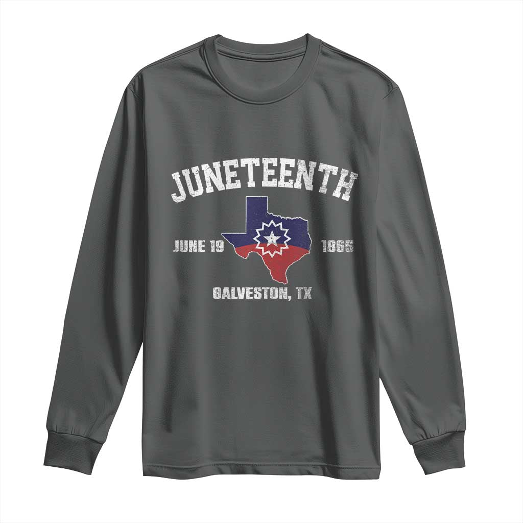 Juneteenth Galveston Texas Long Sleeve Shirt Juneteenth Flag African American History TS11 Dark Heather Print Your Wear