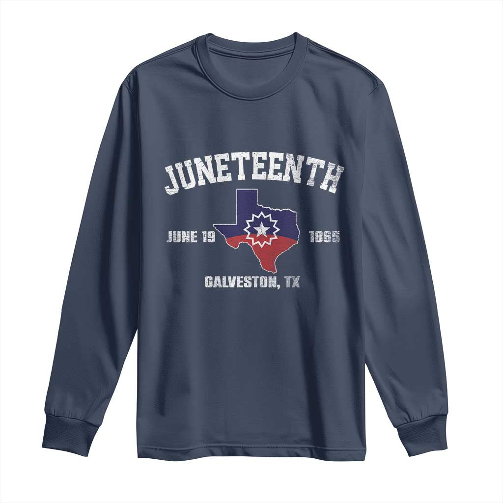 Juneteenth Galveston Texas Long Sleeve Shirt Juneteenth Flag African American History TS11 Navy Print Your Wear