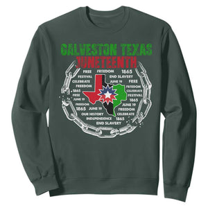 Juneteenth Galveston Texas Sweatshirt Break The Chain Freedom Since 1865 TS11 Dark Forest Green Print Your Wear