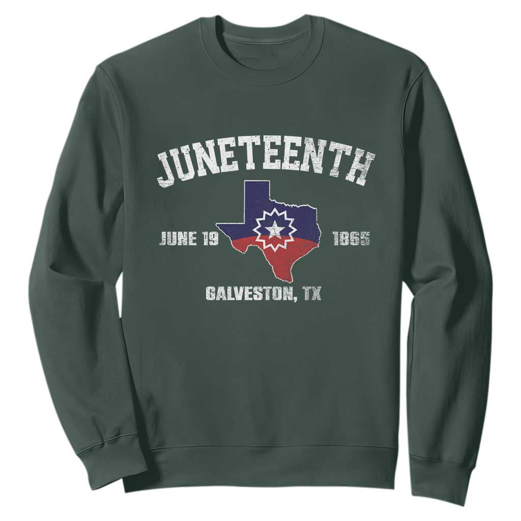 Juneteenth Galveston Texas Sweatshirt Juneteenth Flag African American History TS11 Dark Forest Green Print Your Wear