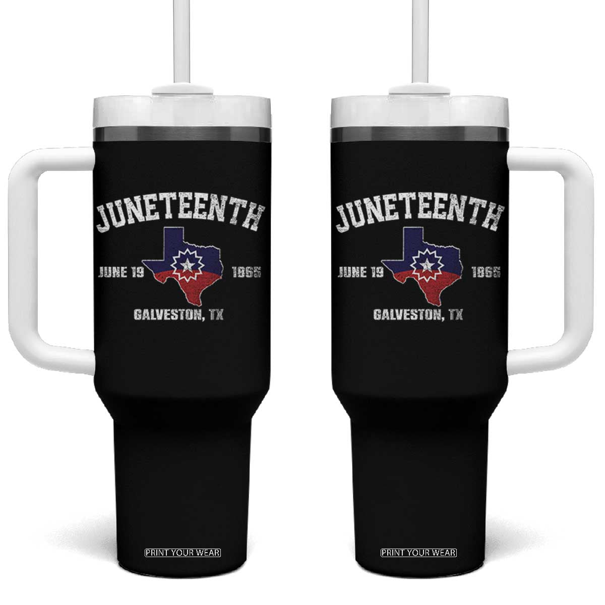 Juneteenth Galveston Texas Tumbler With Handle Juneteenth Flag African American History TS11 One Size: 40 oz Black Print Your Wear