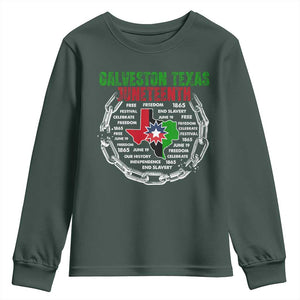 Juneteenth Galveston Texas Youth Sweatshirt Break The Chain Freedom Since 1865 TS11 Dark Forest Green Print Your Wear