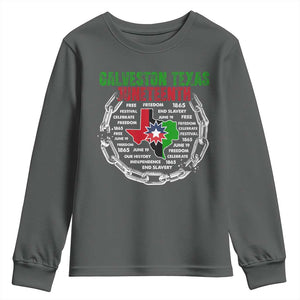 Juneteenth Galveston Texas Youth Sweatshirt Break The Chain Freedom Since 1865 TS11 Dark Heather Print Your Wear