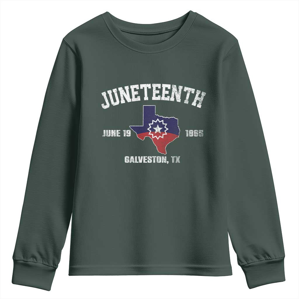 Juneteenth Galveston Texas Youth Sweatshirt Juneteenth Flag African American History TS11 Dark Forest Green Print Your Wear