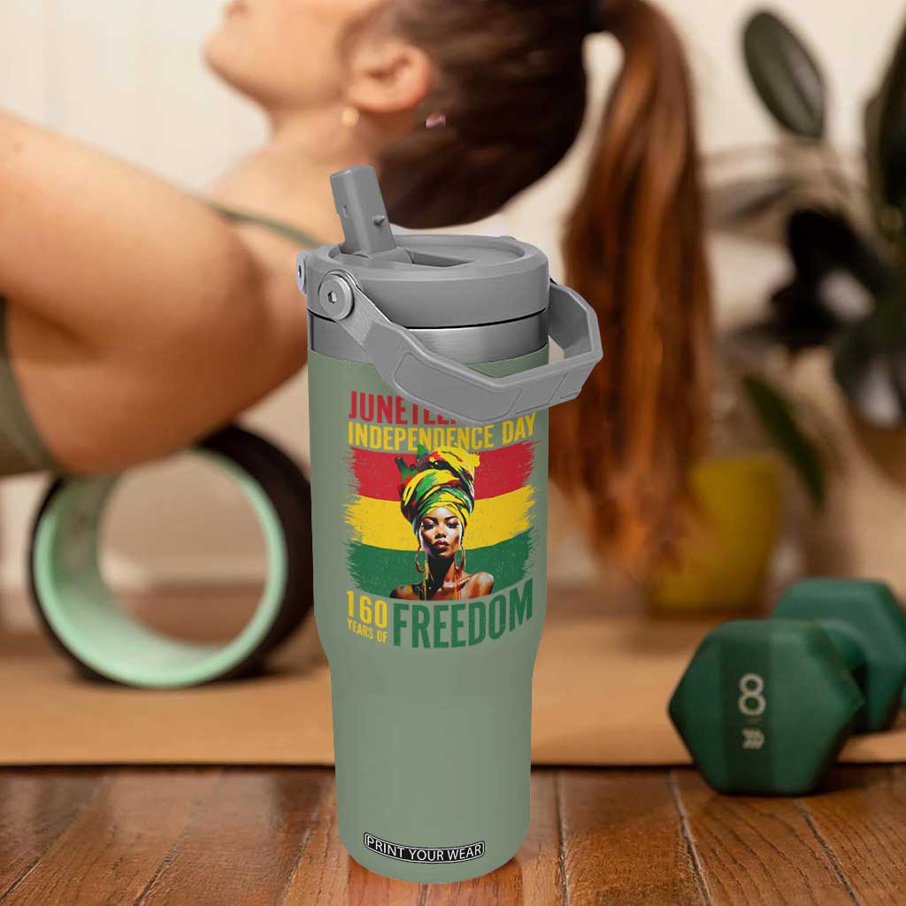 Juneteenth Is My Independence Day 160 Years Of Freedom Flip Straw Tumbler TS11 One Size: 30 oz Moss Green Print Your Wear