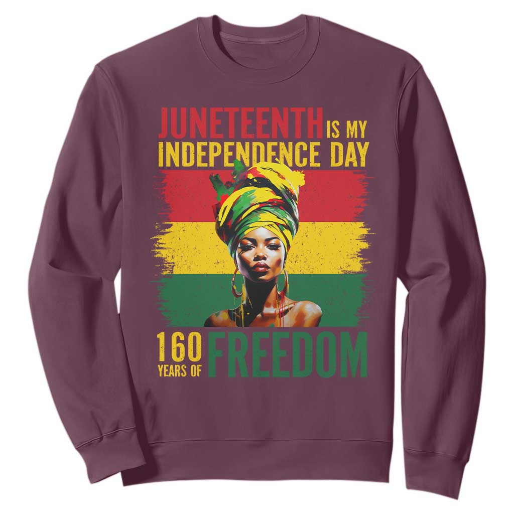Juneteenth Is My Independence Day 160 Years Of Freedom Sweatshirt TS11 Maroon Print Your Wear