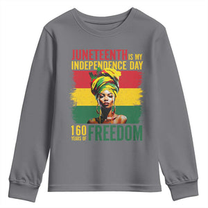 Juneteenth Is My Independence Day 160 Years Of Freedom Youth Sweatshirt TS11 Charcoal Print Your Wear