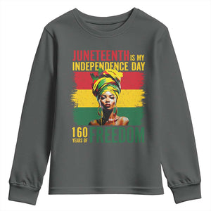 Juneteenth Is My Independence Day 160 Years Of Freedom Youth Sweatshirt TS11 Dark Heather Print Your Wear