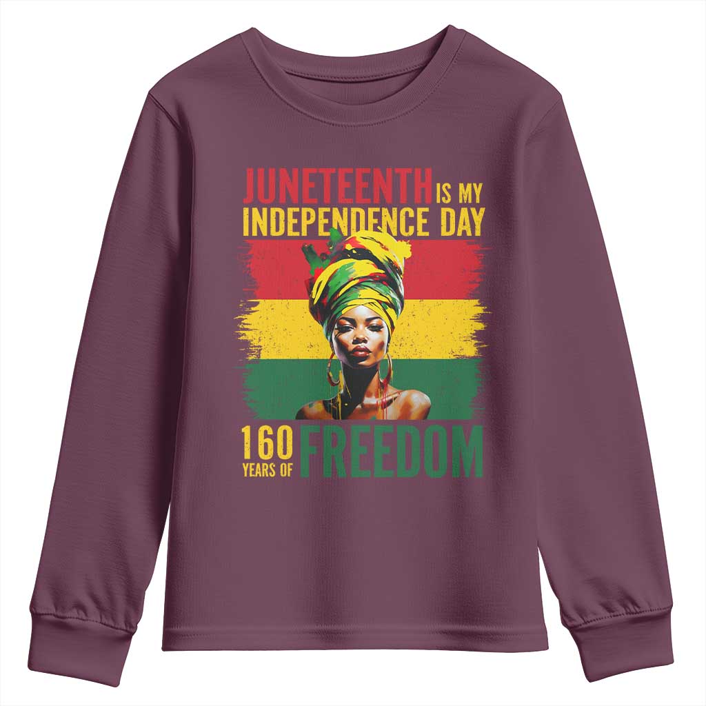 Juneteenth Is My Independence Day 160 Years Of Freedom Youth Sweatshirt TS11 Maroon Print Your Wear