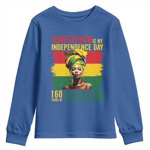 Juneteenth Is My Independence Day 160 Years Of Freedom Youth Sweatshirt TS11 Royal Blue Print Your Wear