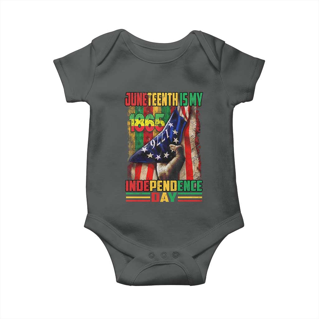 Juneteenth Is My Independence Day Baby Onesie Black Pride American Flag TS11 Dark Heather Print Your Wear