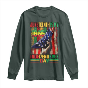 Juneteenth Is My Independence Day Long Sleeve Shirt Black Pride American Flag TS11 Dark Forest Green Print Your Wear