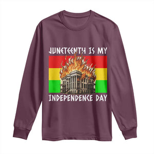 Juneteenth Is My Independence Day Long Sleeve Shirt Bold Afro Liberation Pan-African Flag TS02 Maroon Print Your Wear