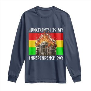 Juneteenth Is My Independence Day Long Sleeve Shirt Bold Afro Liberation Pan-African Flag TS02 Navy Print Your Wear