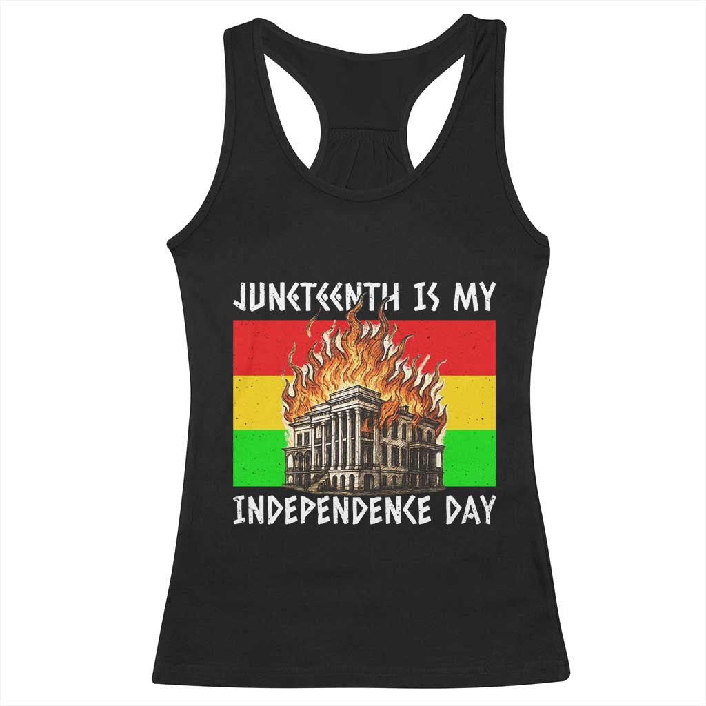 Juneteenth Is My Independence Day Racerback Tank Top Bold Afro Liberation Pan-African Flag TS02 Black Print Your Wear