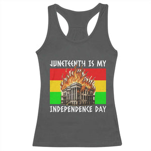 Juneteenth Is My Independence Day Racerback Tank Top Bold Afro Liberation Pan-African Flag TS02 Dark Heather Print Your Wear