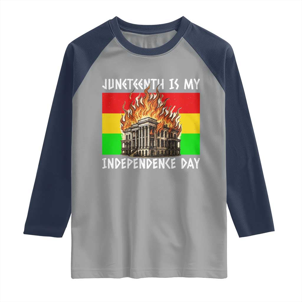 Juneteenth Is My Independence Day Raglan Shirt Bold Afro Liberation Pan-African Flag TS02 Sport Gray Navy Print Your Wear