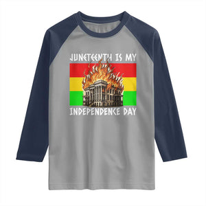 Juneteenth Is My Independence Day Raglan Shirt Bold Afro Liberation Pan-African Flag TS02 Sport Gray Navy Print Your Wear