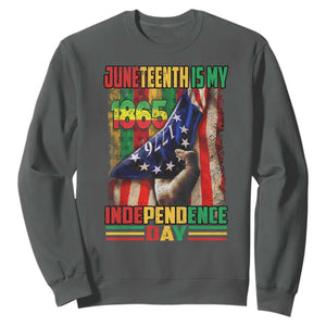 Juneteenth Is My Independence Day Sweatshirt Black Pride American Flag TS11 Dark Heather Print Your Wear