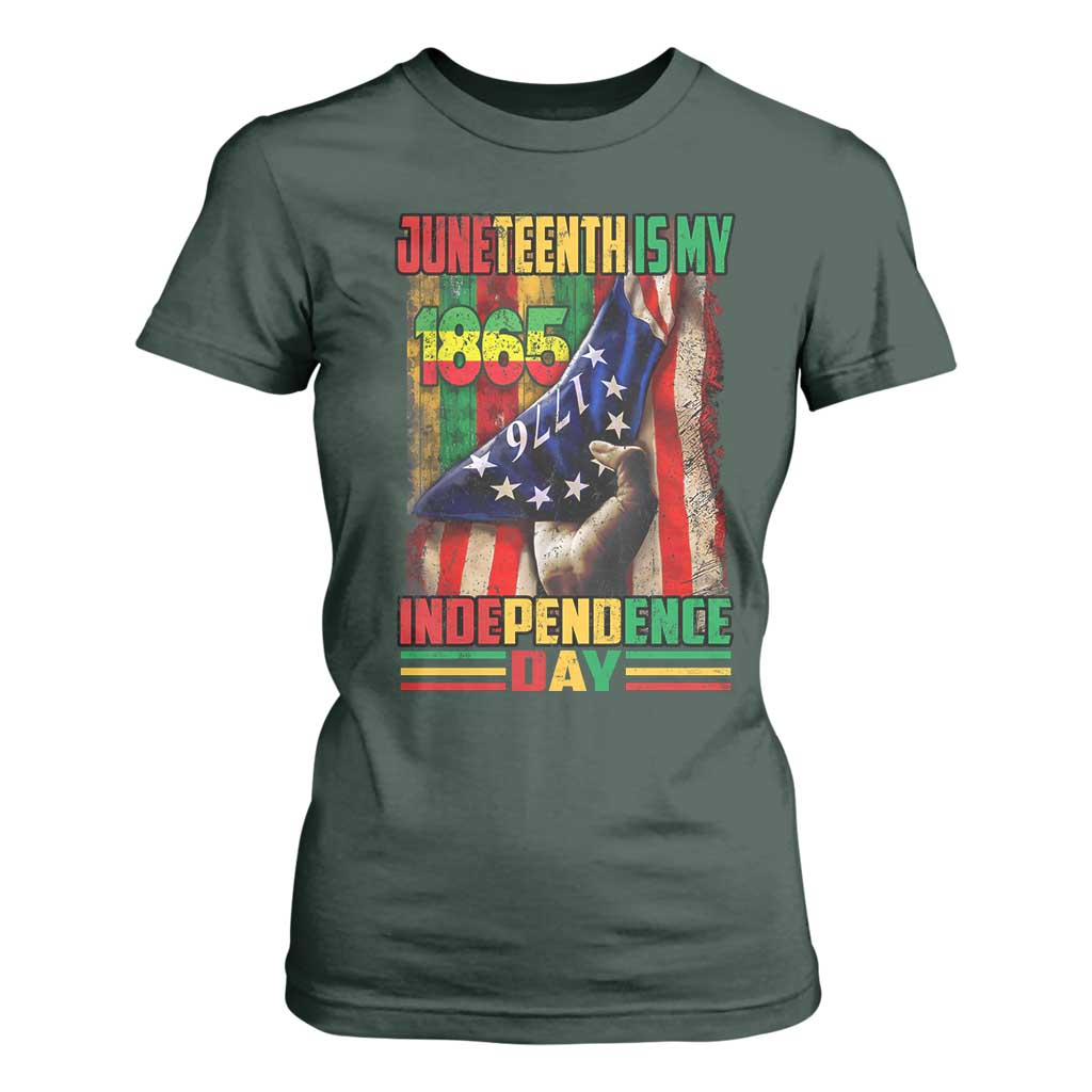 Juneteenth Is My Independence Day T Shirt For Women Black Pride American Flag TS11 Dark Forest Green Print Your Wear