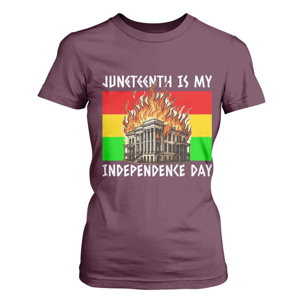 Juneteenth Is My Independence Day T Shirt For Women Bold Afro Liberation Pan-African Flag TS02 Maroon Print Your Wear