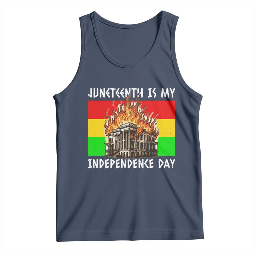 Juneteenth Is My Independence Day Tank Top Bold Afro Liberation Pan-African Flag TS02 Navy Print Your Wear