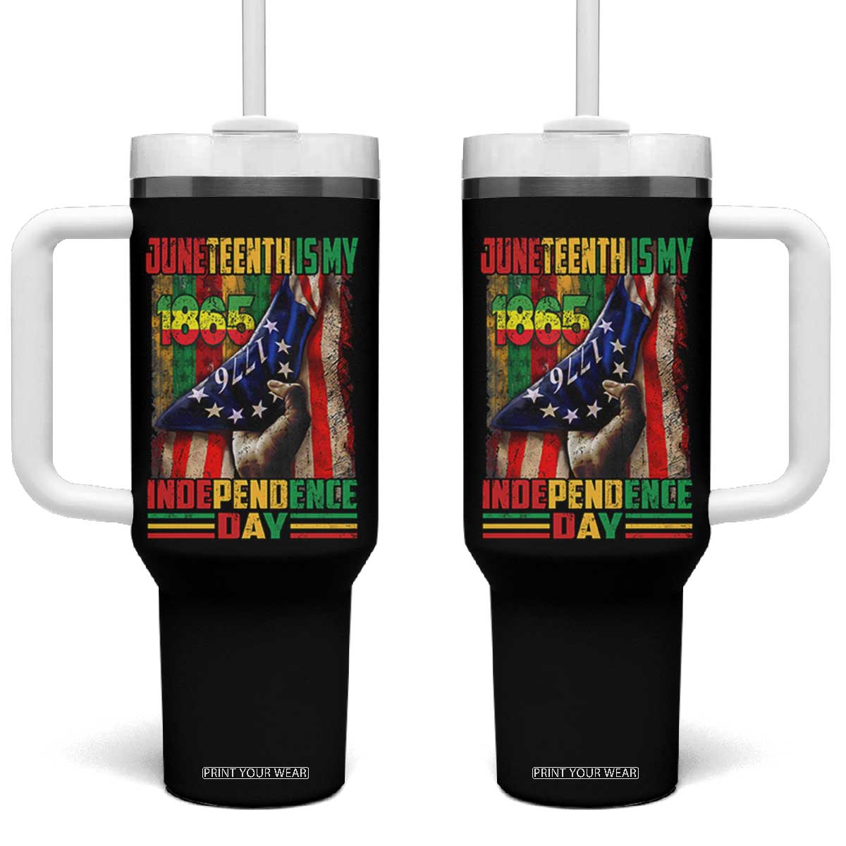 Juneteenth Is My Independence Day Tumbler With Handle Black Pride American Flag TS11 One Size: 40 oz Black Print Your Wear