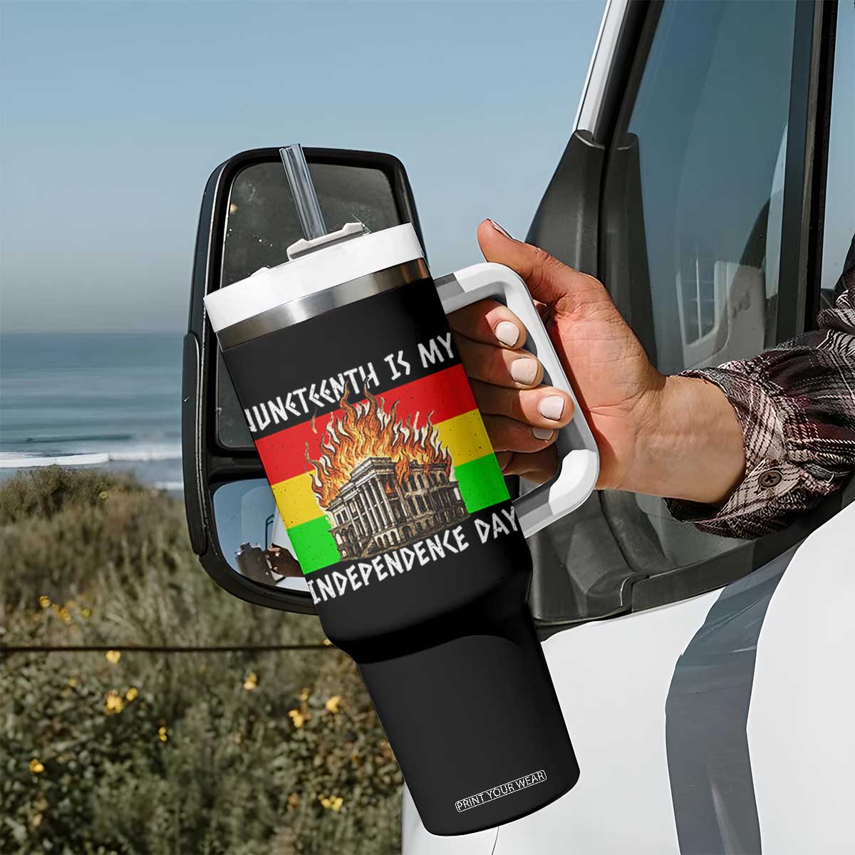 Juneteenth Is My Independence Day Tumbler With Handle Bold Afro Liberation Pan-African Flag TS02 Print Your Wear