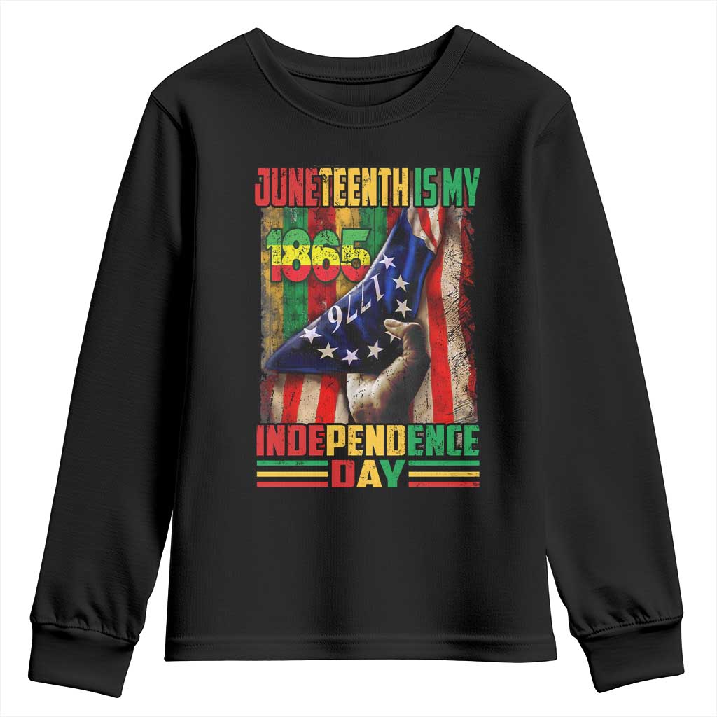 Juneteenth Is My Independence Day Youth Sweatshirt Black Pride American Flag TS11 Black Print Your Wear