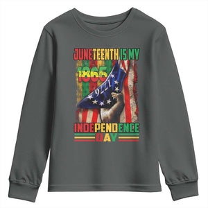 Juneteenth Is My Independence Day Youth Sweatshirt Black Pride American Flag TS11 Dark Heather Print Your Wear