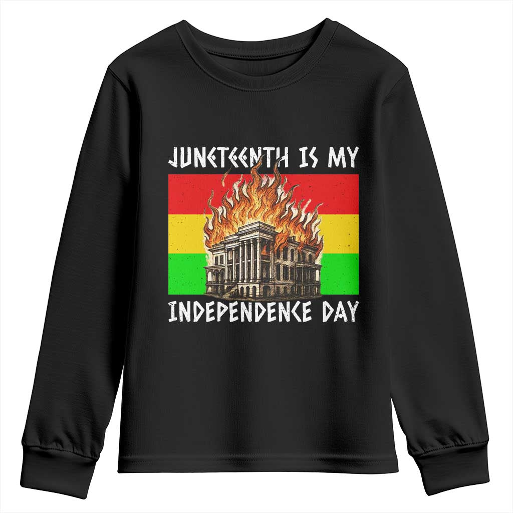 Juneteenth Is My Independence Day Youth Sweatshirt Bold Afro Liberation Pan-African Flag TS02 Black Print Your Wear