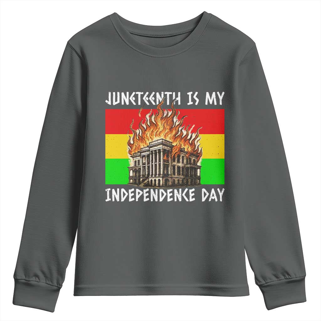 Juneteenth Is My Independence Day Youth Sweatshirt Bold Afro Liberation Pan-African Flag TS02 Dark Heather Print Your Wear