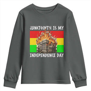 Juneteenth Is My Independence Day Youth Sweatshirt Bold Afro Liberation Pan-African Flag TS02 Dark Heather Print Your Wear