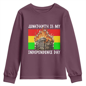 Juneteenth Is My Independence Day Youth Sweatshirt Bold Afro Liberation Pan-African Flag TS02 Maroon Print Your Wear