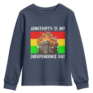 Juneteenth Is My Independence Day Youth Sweatshirt Bold Afro Liberation Pan-African Flag TS02 Navy Print Your Wear