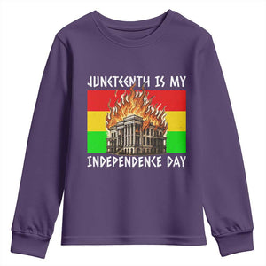 Juneteenth Is My Independence Day Youth Sweatshirt Bold Afro Liberation Pan-African Flag TS02 Purple Print Your Wear