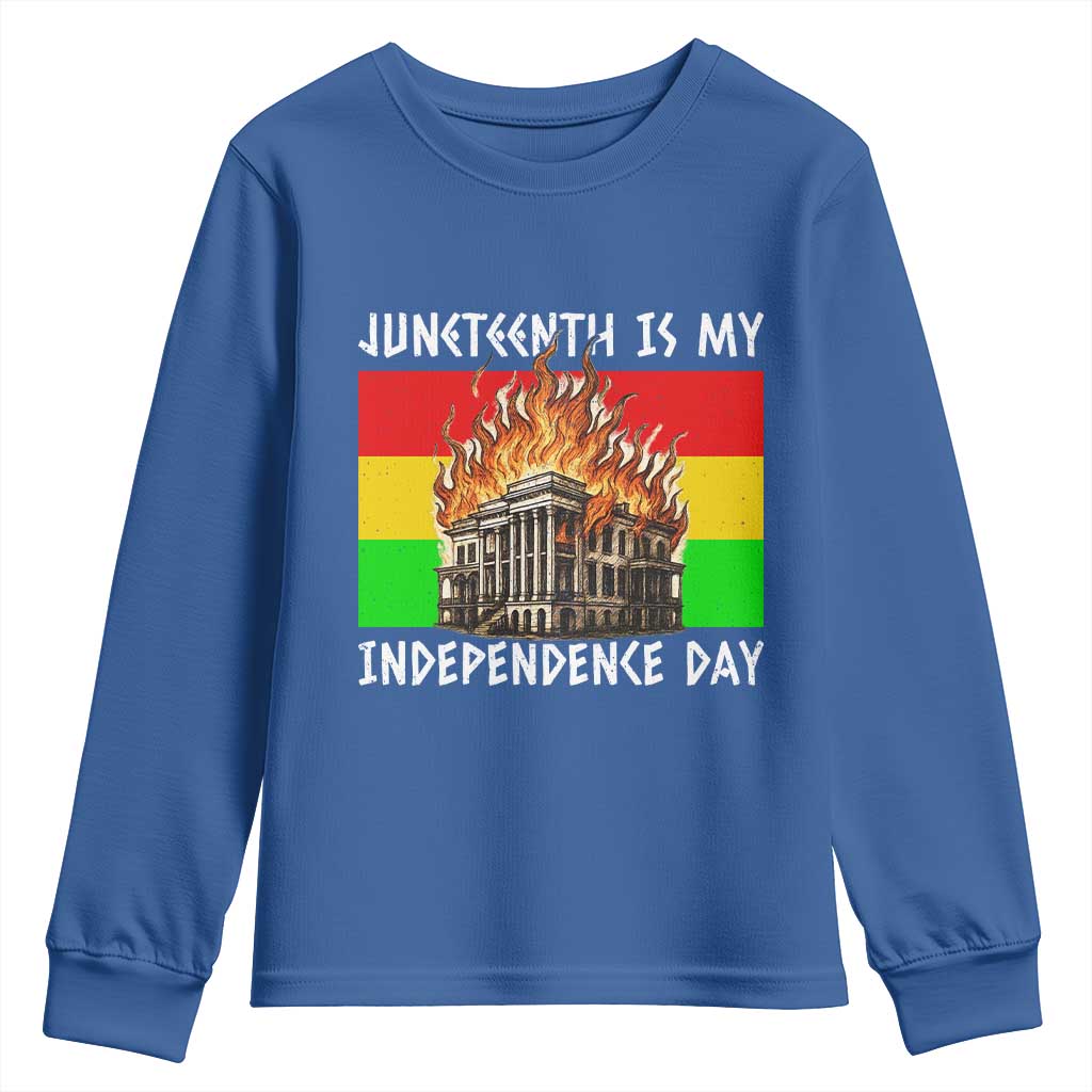 Juneteenth Is My Independence Day Youth Sweatshirt Bold Afro Liberation Pan-African Flag TS02 Royal Blue Print Your Wear