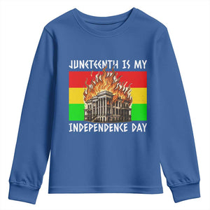 Juneteenth Is My Independence Day Youth Sweatshirt Bold Afro Liberation Pan-African Flag TS02 Royal Blue Print Your Wear