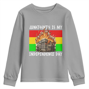 Juneteenth Is My Independence Day Youth Sweatshirt Bold Afro Liberation Pan-African Flag TS02 Sport Gray Print Your Wear