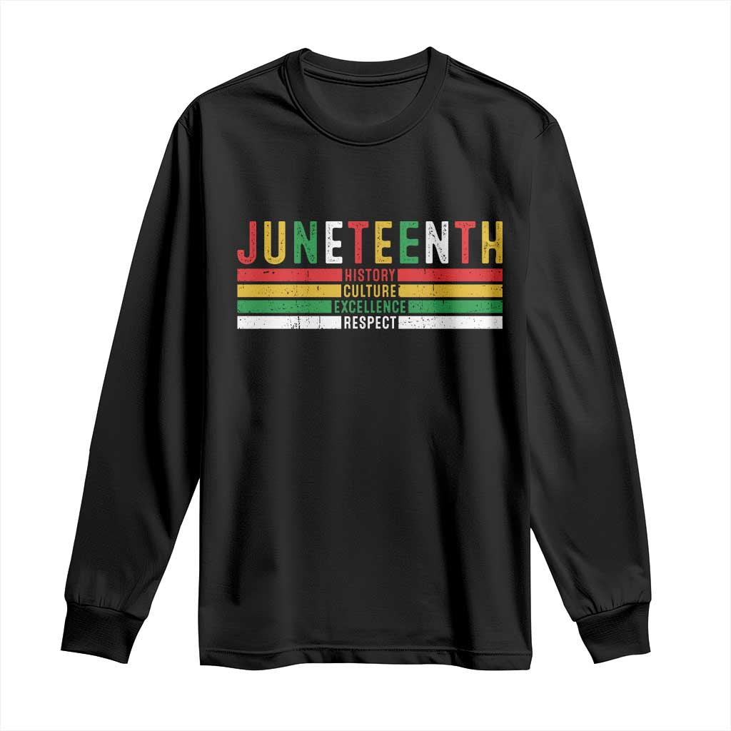 Juneteenth Long Sleeve Shirt Black History Culture Excellence Respect Retro Vintage TS10 Black Print Your Wear