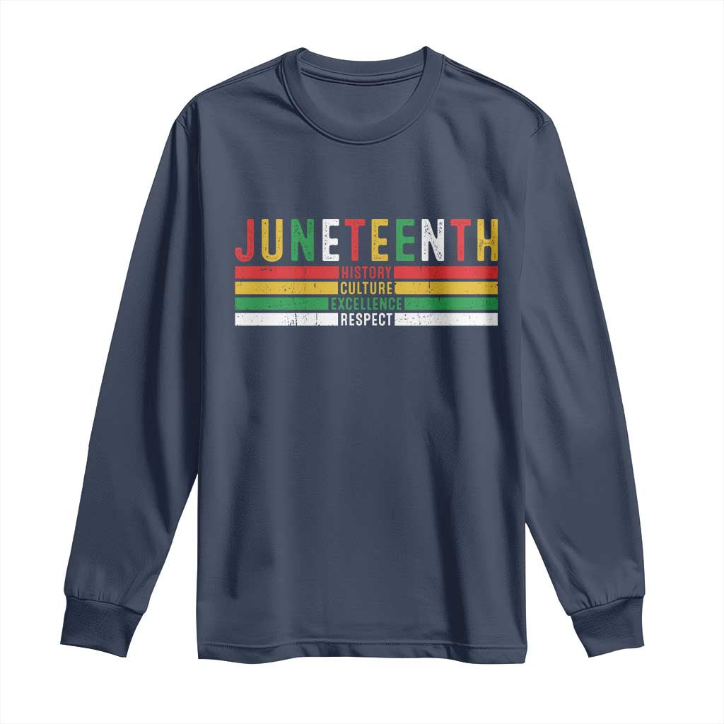 Juneteenth Long Sleeve Shirt Black History Culture Excellence Respect Retro Vintage TS10 Navy Print Your Wear